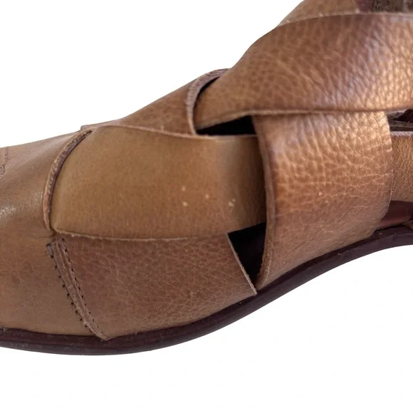 Free People Destino Leather Tan Woven Sz 39